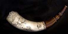 Mark Preston “Lewis and Clark” Horn Lobed horn engraved with Lewis and Clark map and vignettes.Photo by Mark Preston